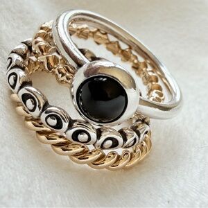 Rare PANDORA Goodbye Kiss Onyx Cabochon Ring ONYX Retired Silver Black Onyx Ring